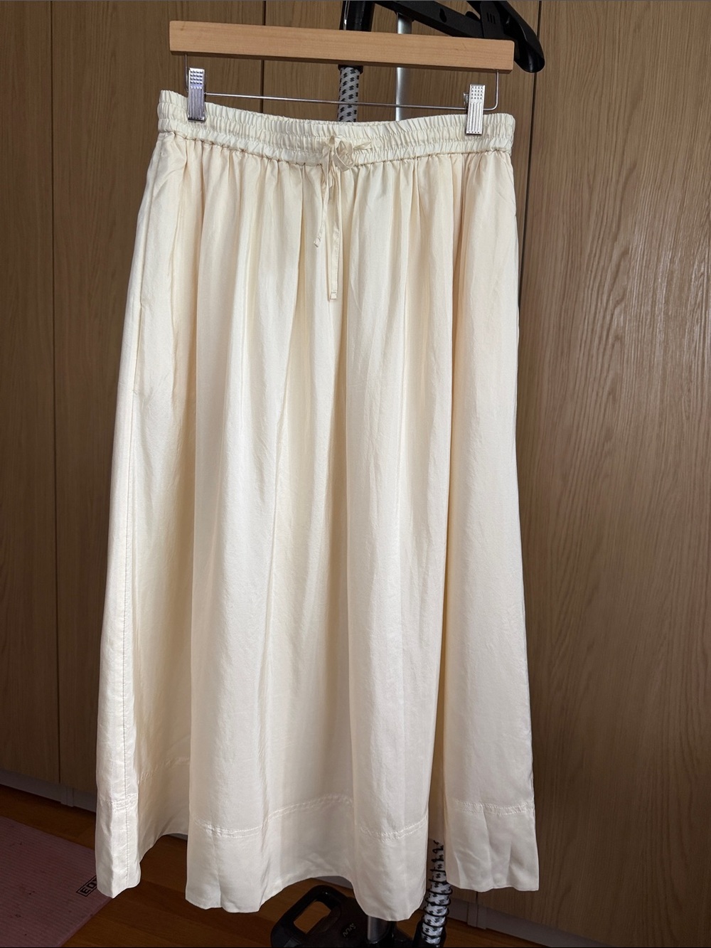 J. Crew 100% Silk Cream Drawstring Maxi Skirt With Pockets